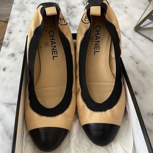 Chanel Elastic Cap-toe ballet flats Size 38.5 - Excellent condition!!